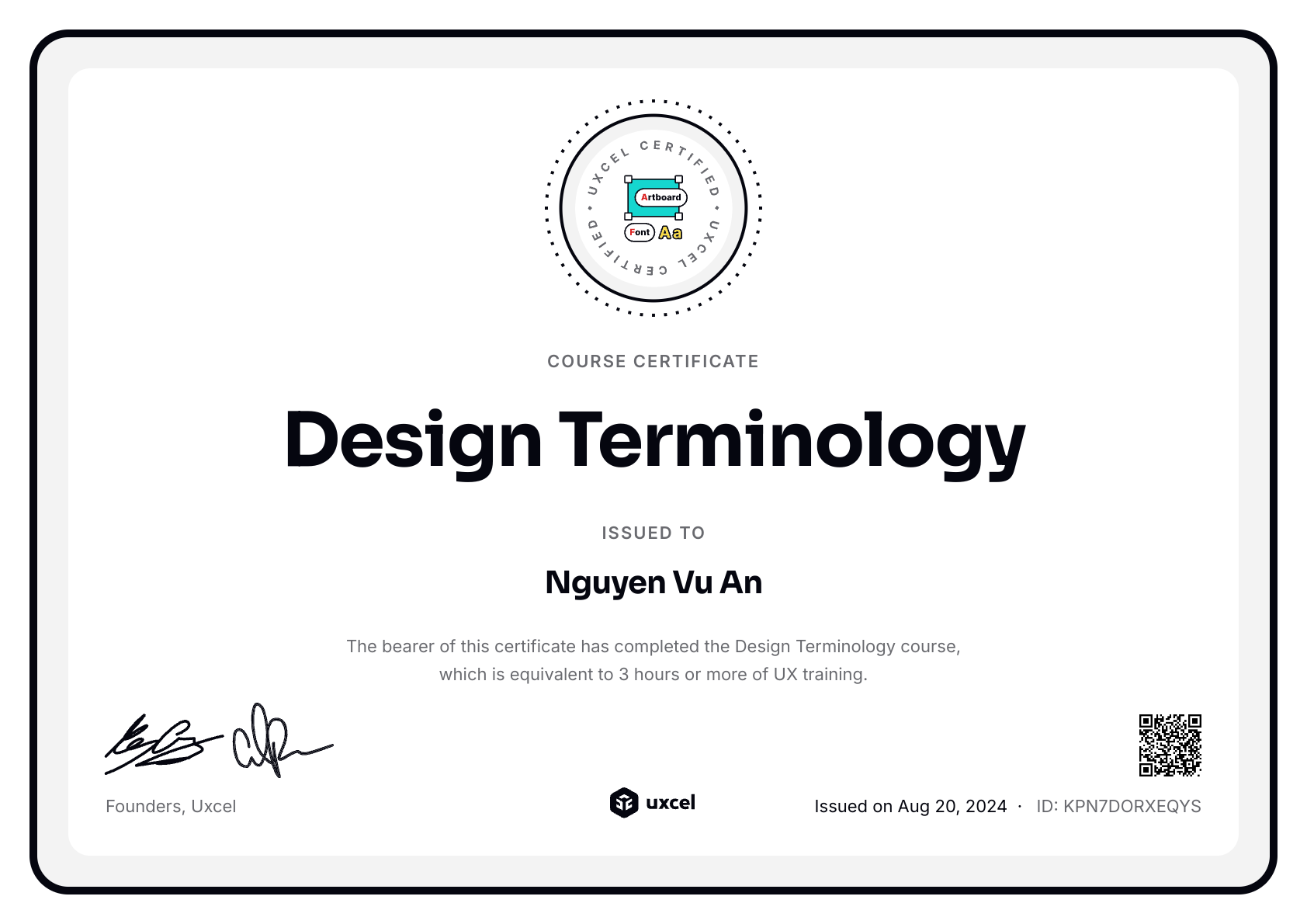 Nguyen Vu An's certificate